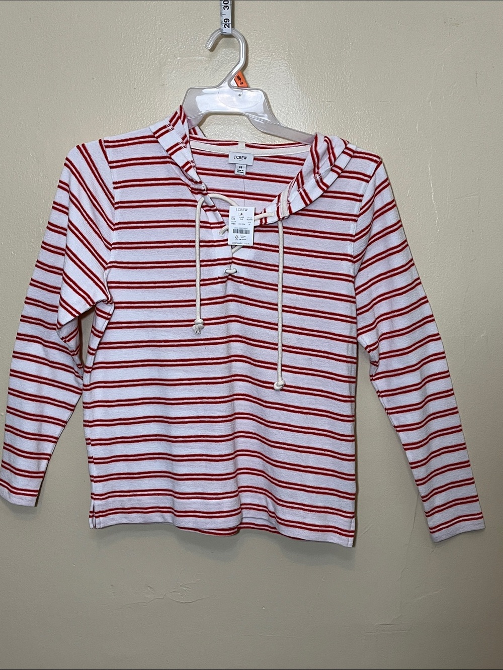 J. Crew White and Red Striped Hoodie Top for Women